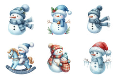 Christmas Snowman Blue Family Winter Clipart Bundle - CraftNest - Digital Crafting and Art