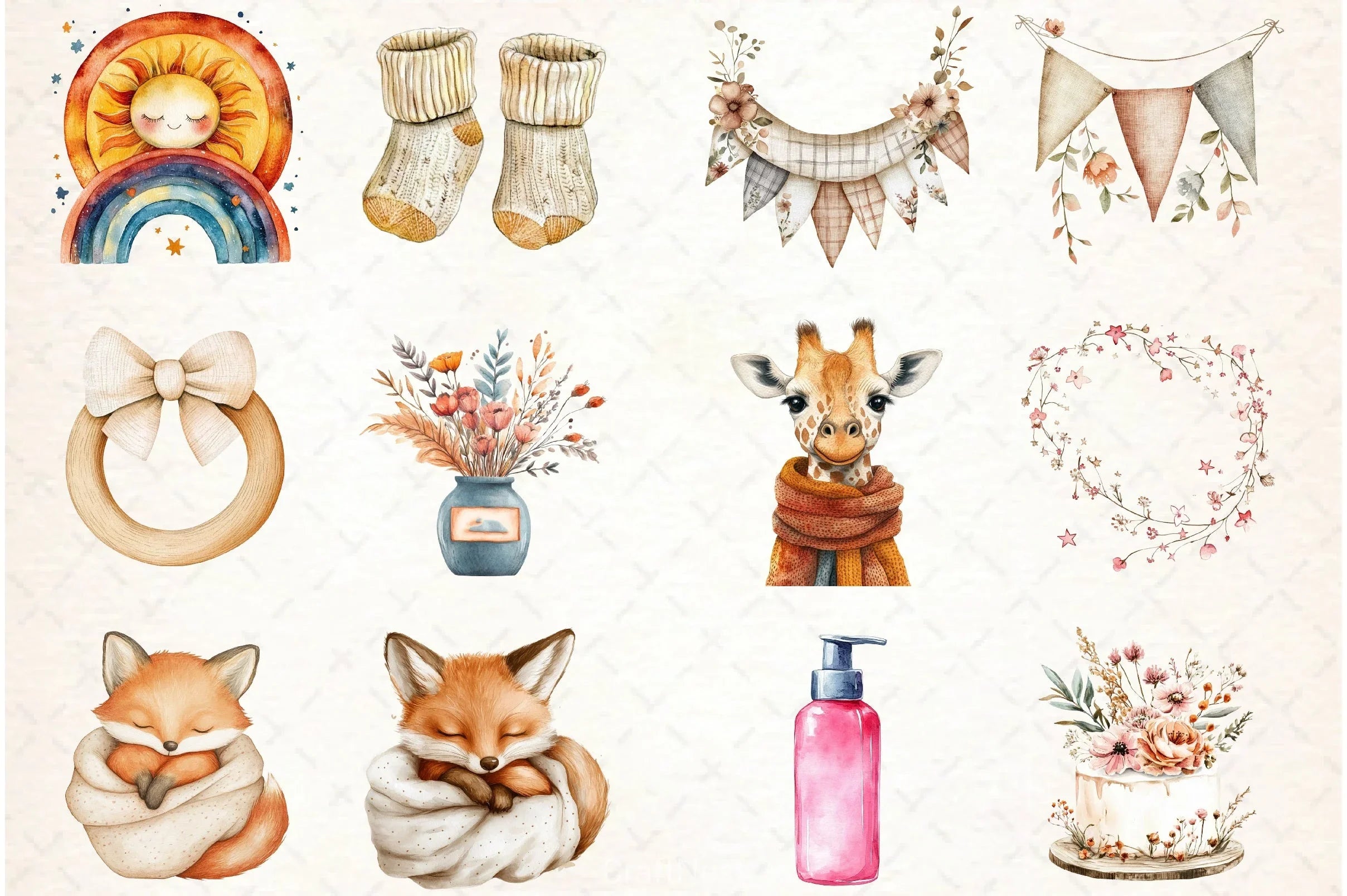 Boho Nursery Baby Shower Clipart Bundle - CraftNest - Digital Crafting and Art