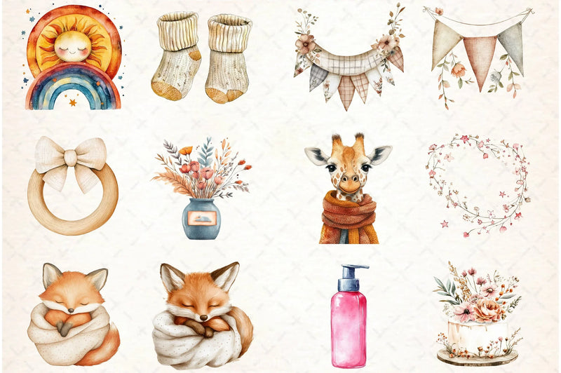 Boho Nursery Baby Shower Clipart Bundle - CraftNest - Digital Crafting and Art