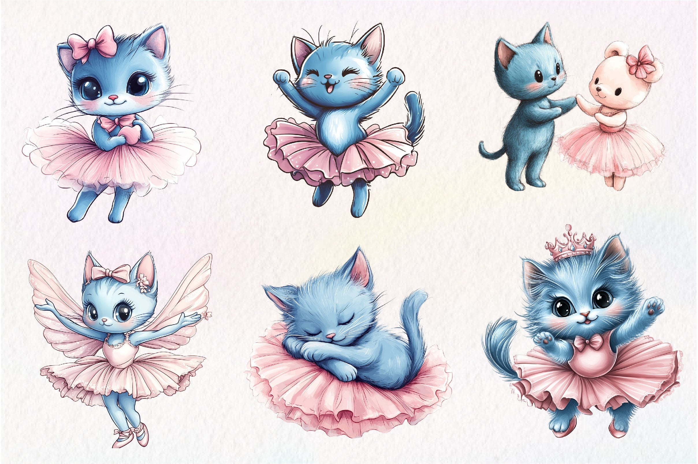 Blue Cat Ballerina Clipart Bundle
