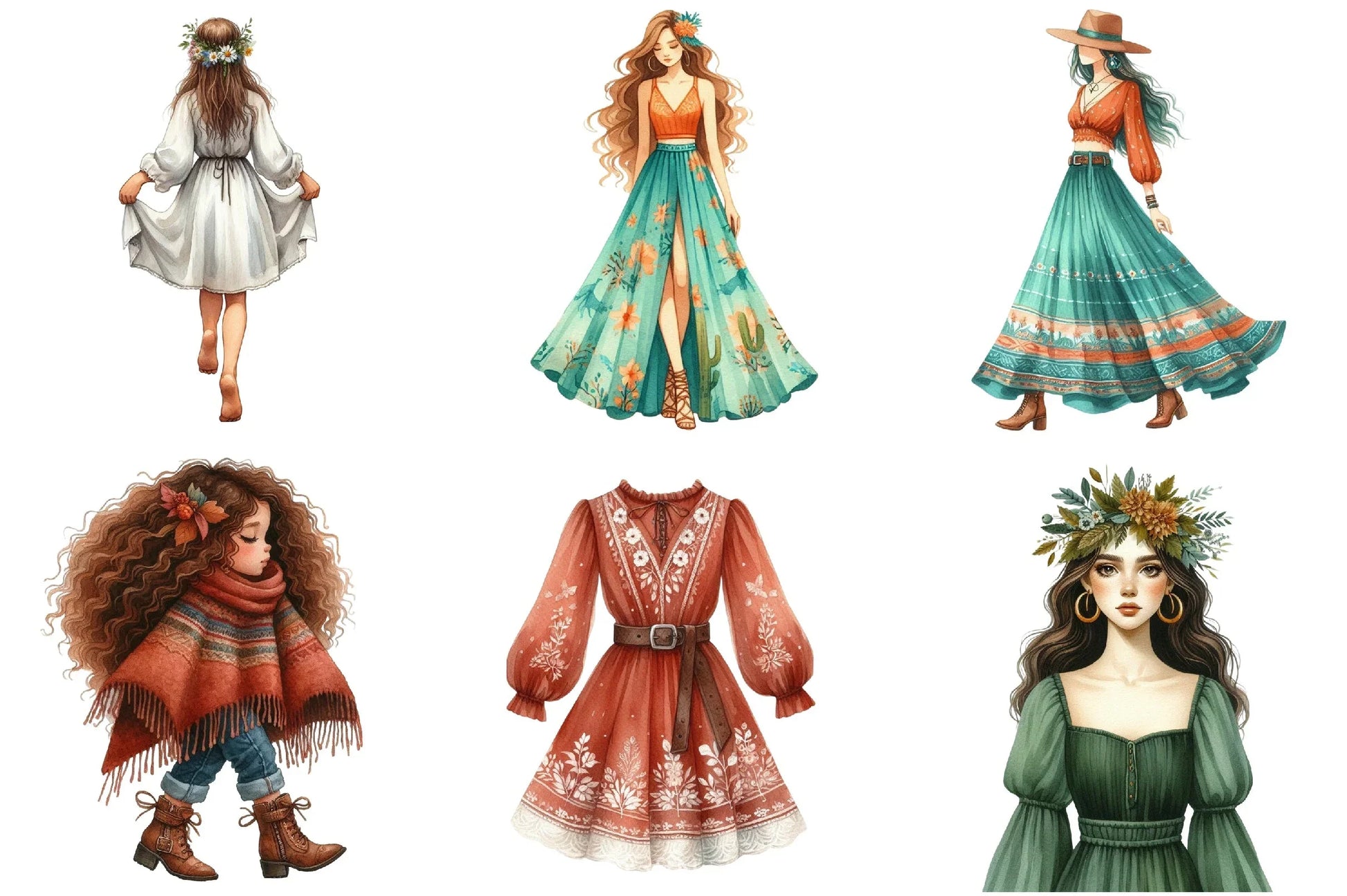 Boho Girls Clipart Bundle - CraftNest - Digital Crafting and Art
