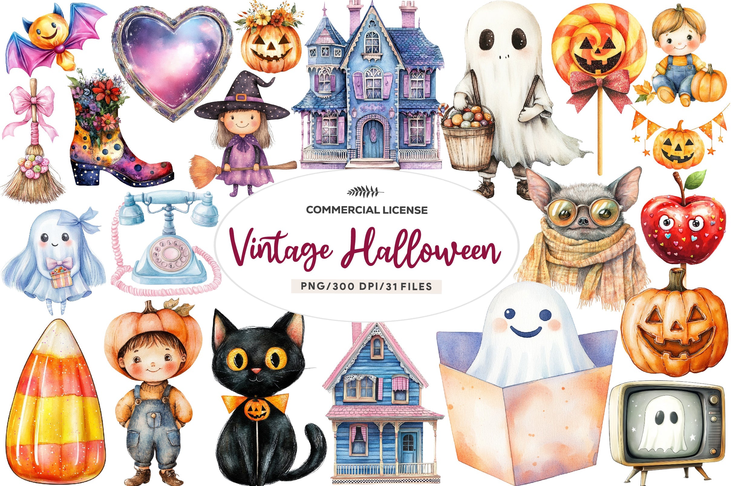 Cute Vintage Aesthetic Halloween Clipart Bundle