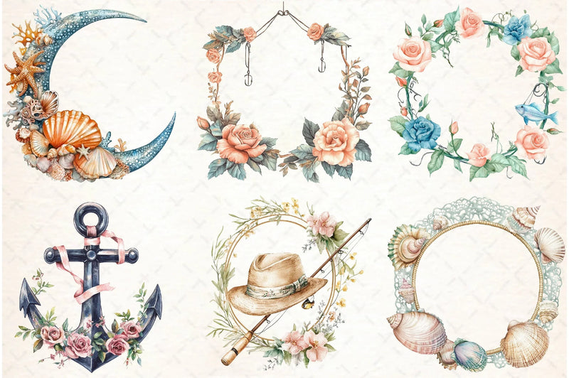 Coquette Coastal Fisherman Clipart Bundle - CraftNest - Digital Crafting and Art