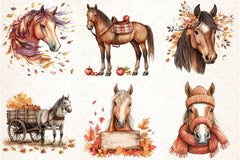 Autumn Brown Horse Clipart Bundle - CraftNest - Digital Crafting and Art
