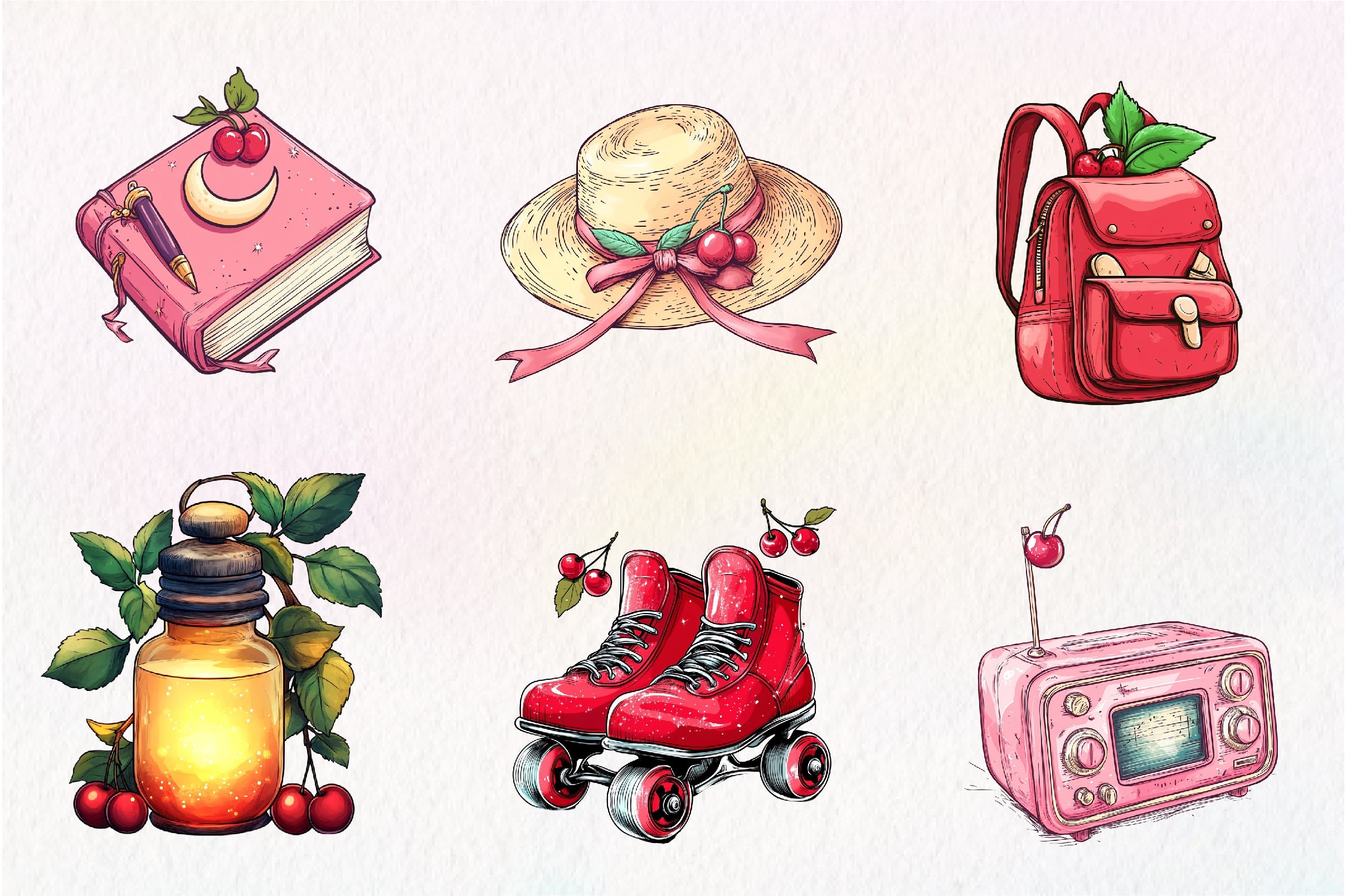 Cherry Red Magical Summer Clipart Bundle