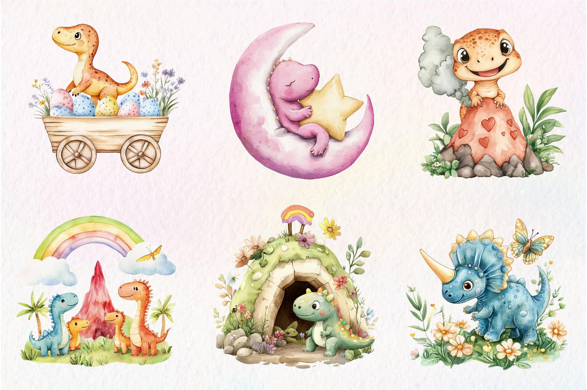 Prehistoric Cute Dinosaur Clipart Bundle