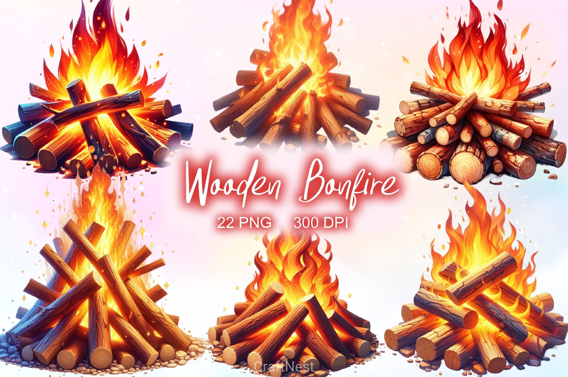 Wooden Bonfire Clipart Bundle 2