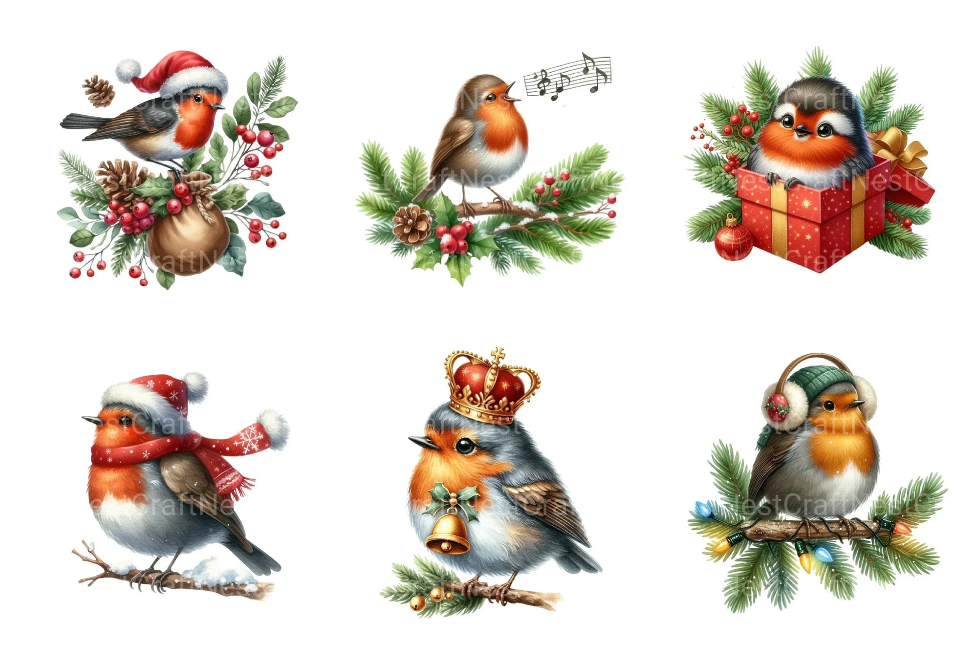 Christmas Robin Bird Clipart Bundle - CraftNest - Digital Crafting and Art