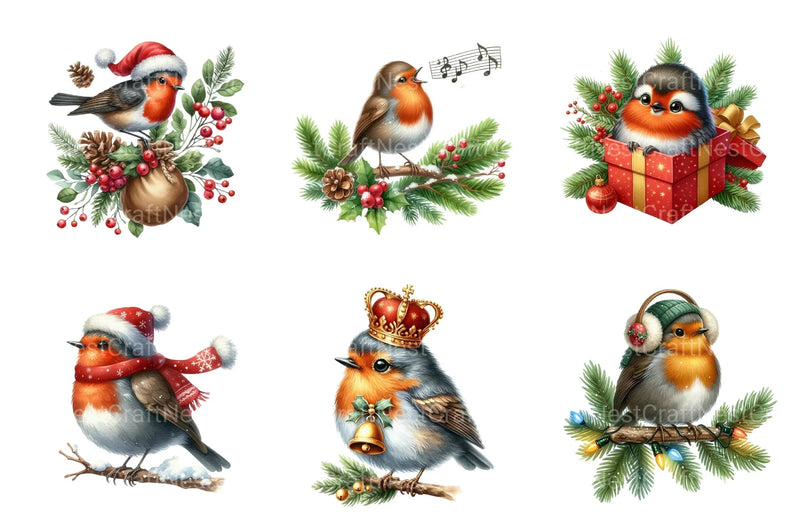 Christmas Robin Bird Clipart Bundle - CraftNest - Digital Crafting and Art