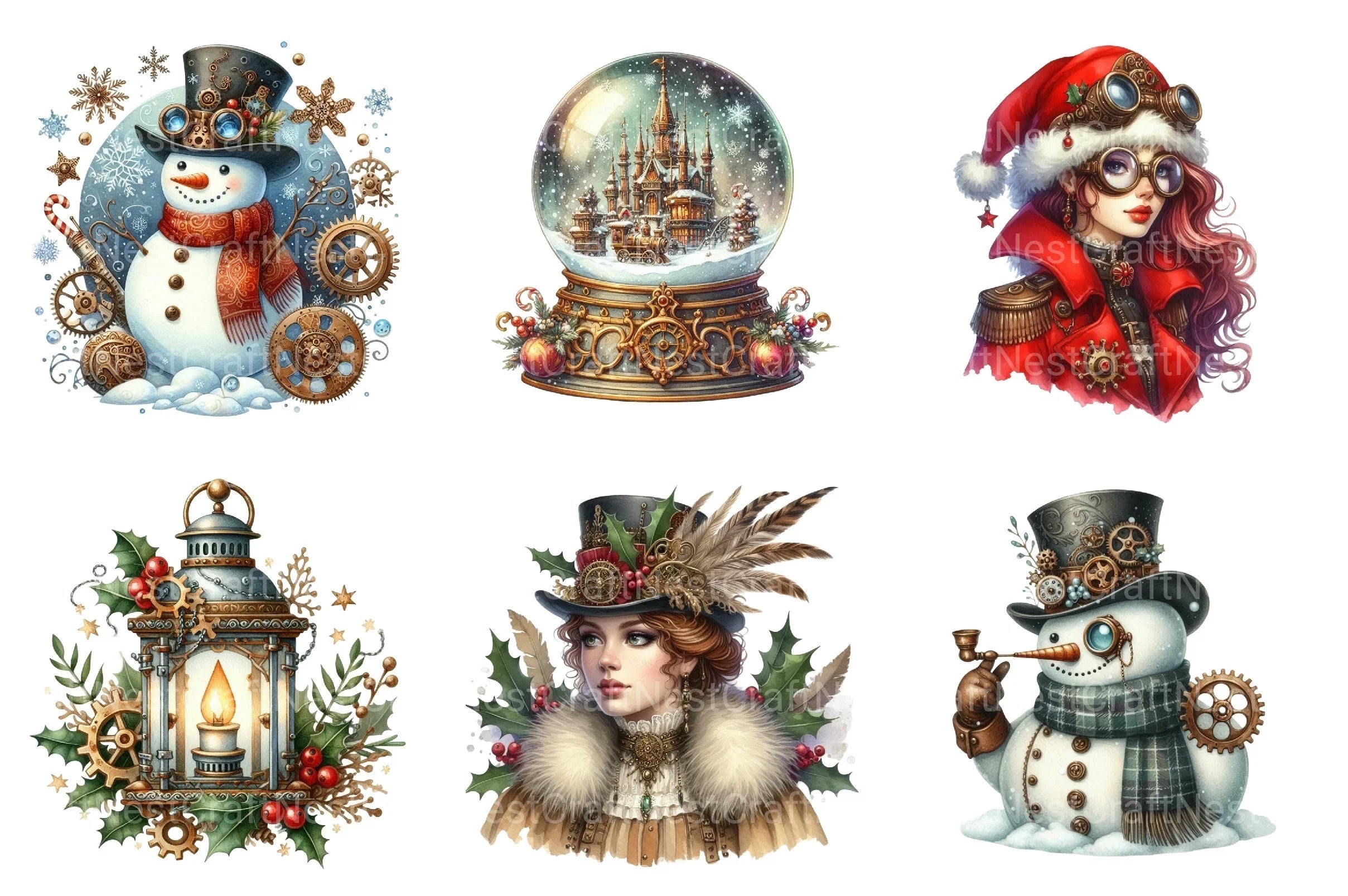 Steampunk Christmas Snowman Clipart Bundle 56 - CraftNest - Digital Crafting and Art