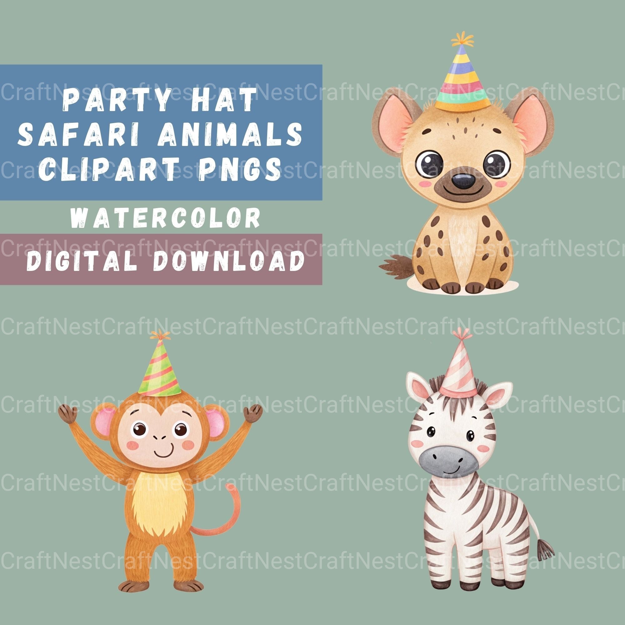 Safari Animals Birthday Clipart Bundle