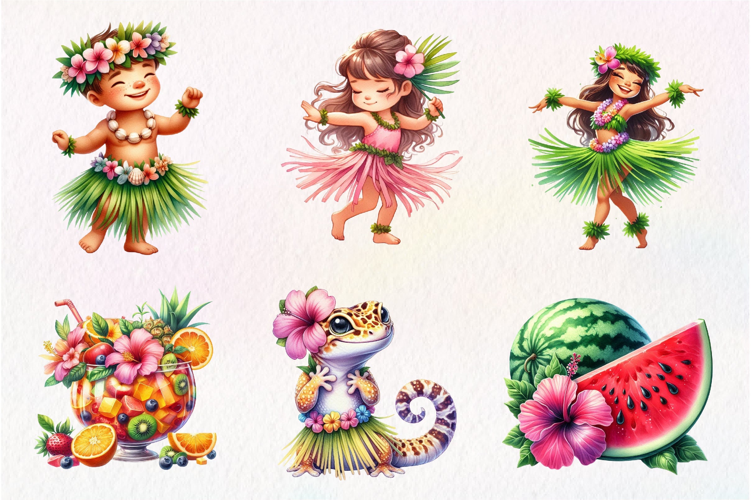 Cute Tropical Hula Dance Hawaiian Clipart Bundle
