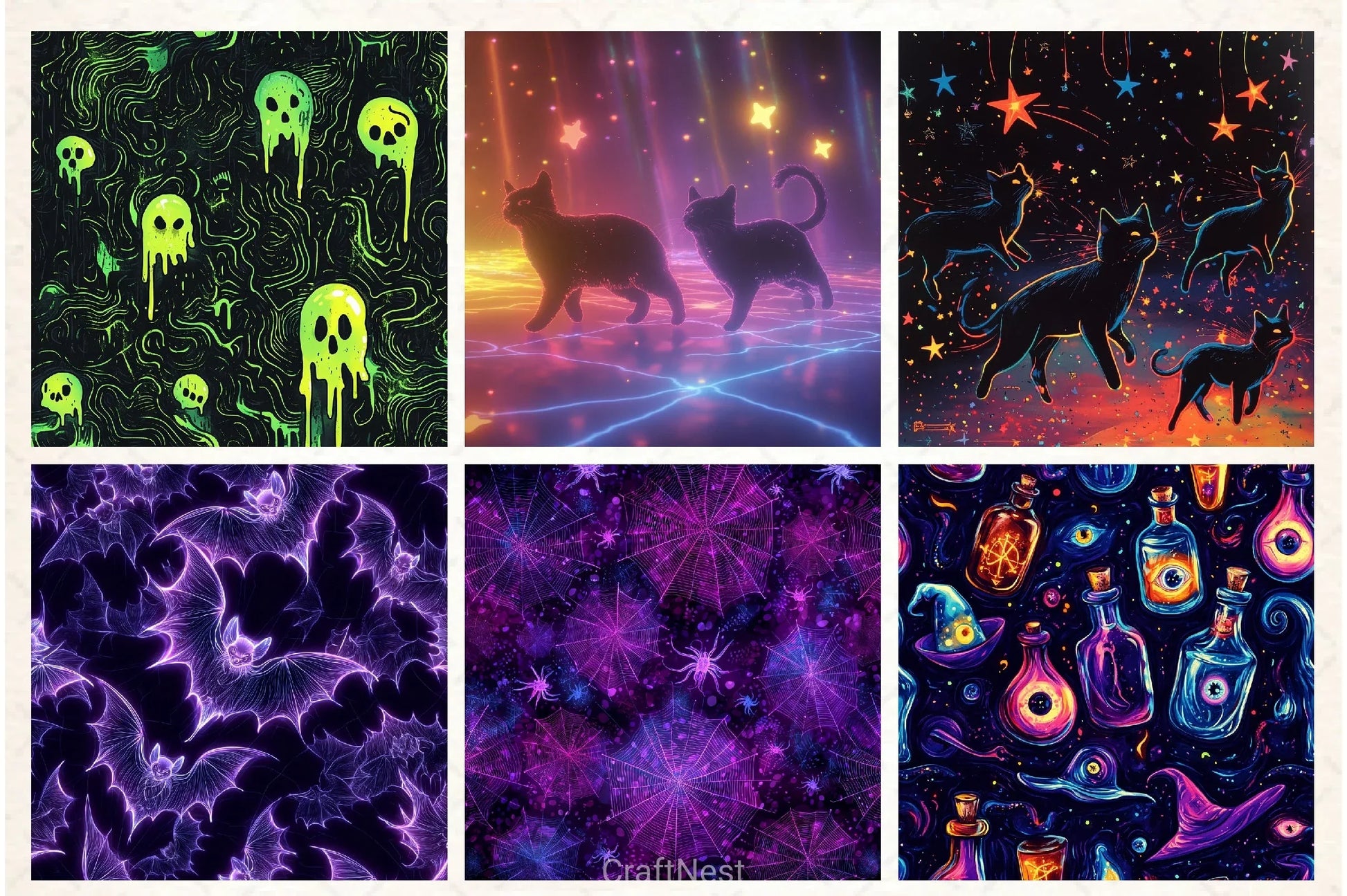 Neon Halloween Digital Paper - CraftNest - Digital Crafting and Art