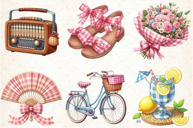 Bohemian Pink Gingham Clipart Bundle - CraftNest - Digital Crafting and Art