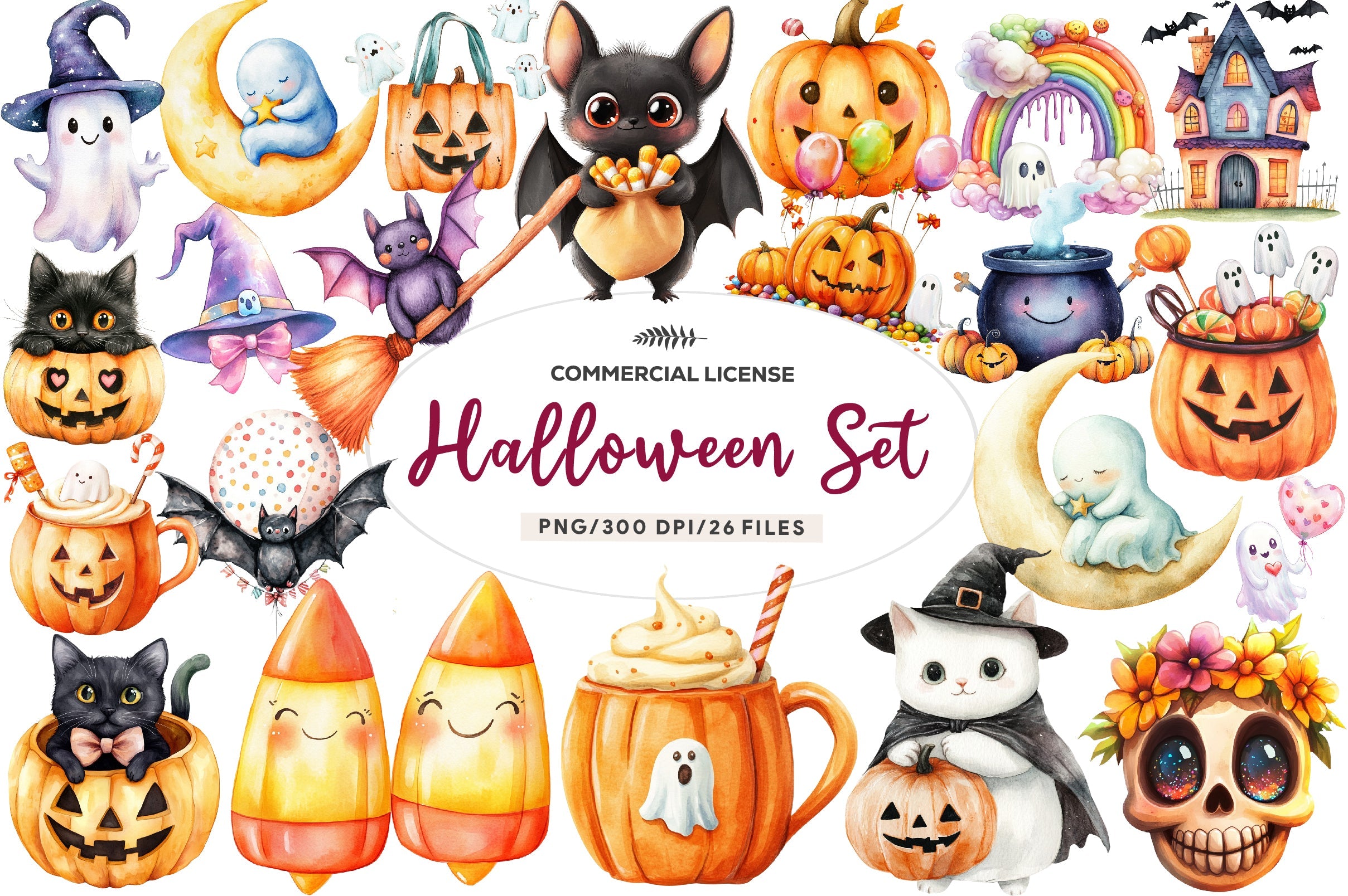Cute Halloween Set Clipart Bundle 1