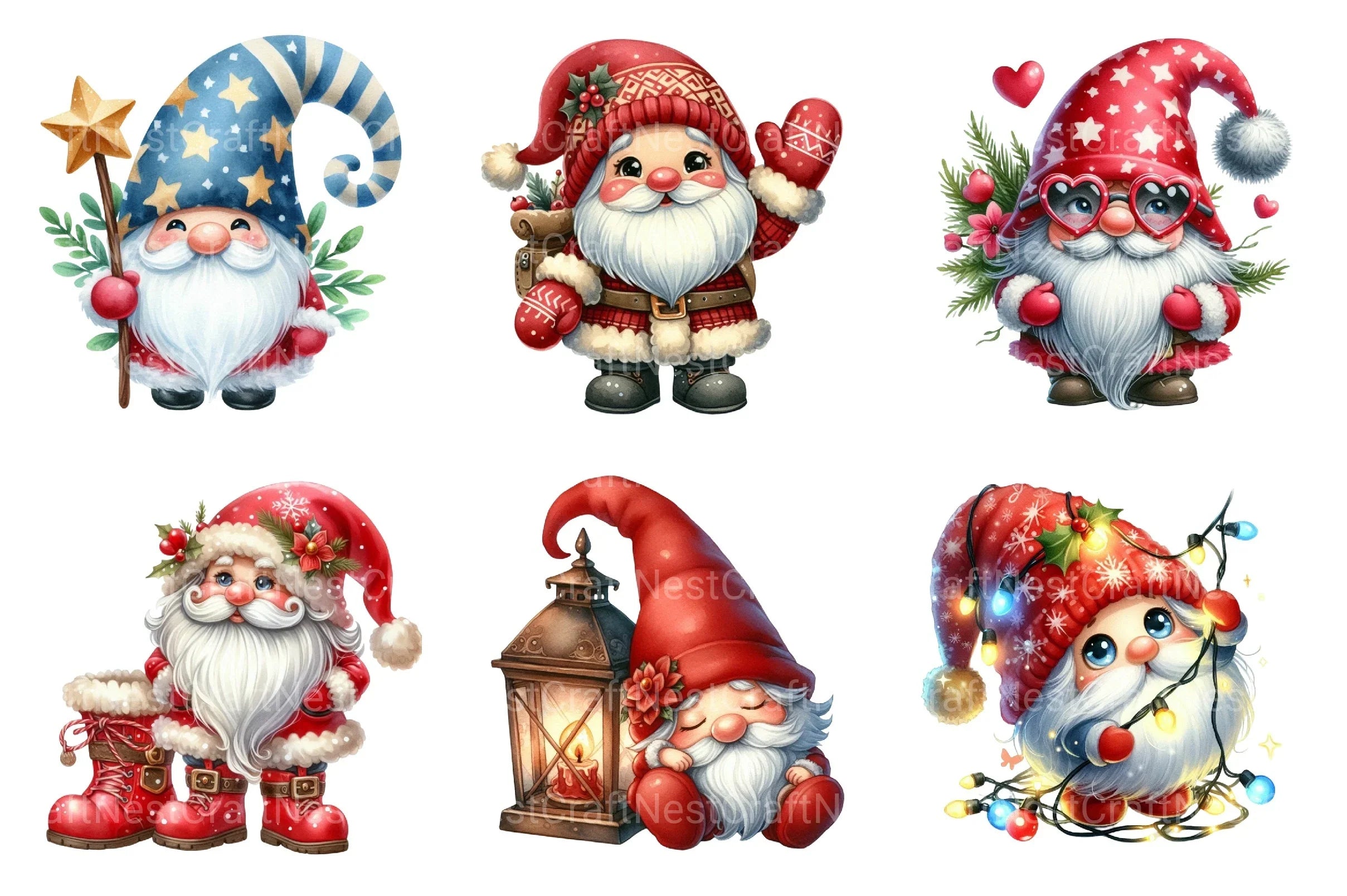 Christmas Gnomes Clipart Bundle: Red & White Festive Fun - CraftNest - Digital Crafting and Art
