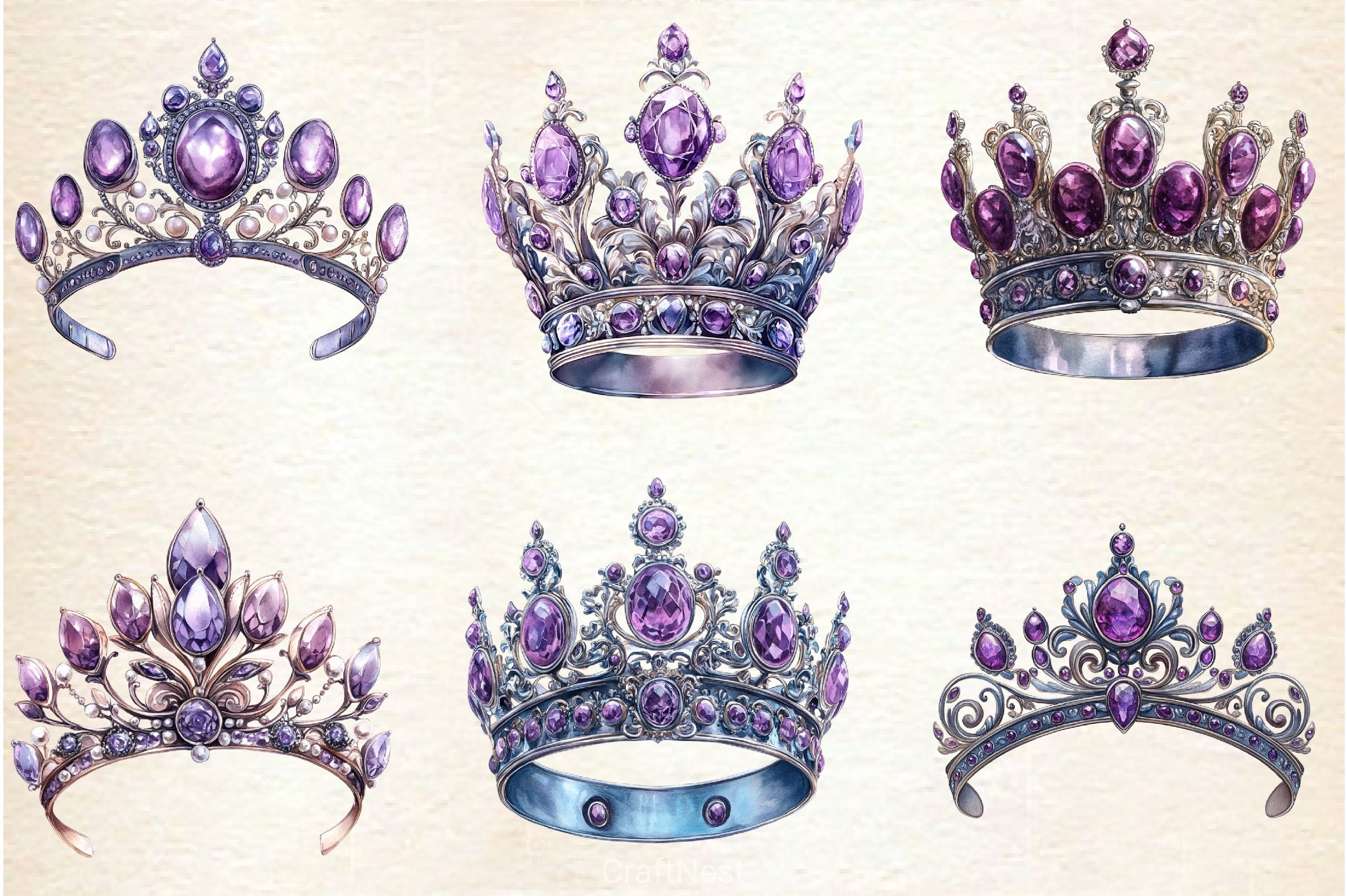 Purple Diamond Queen Tiara Clipart Bundle