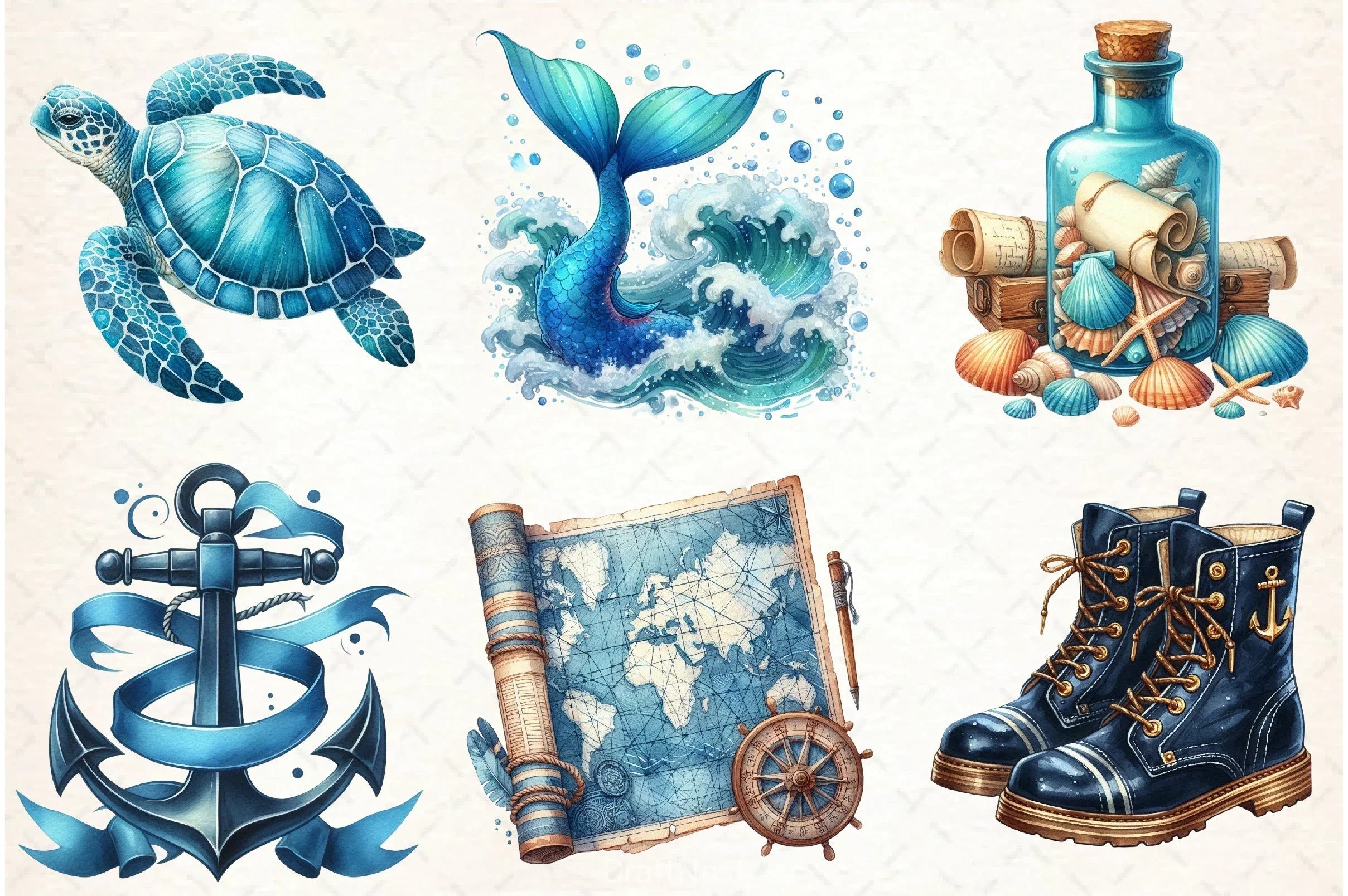 Blue Nautical Clipart Bundle - CraftNest - Digital Crafting and Art
