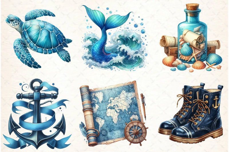 Blue Nautical Clipart Bundle - CraftNest - Digital Crafting and Art