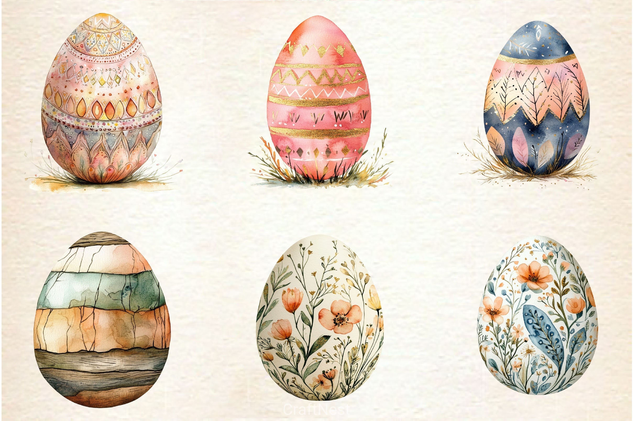 Boho Easter Eggs Clipart Bundle