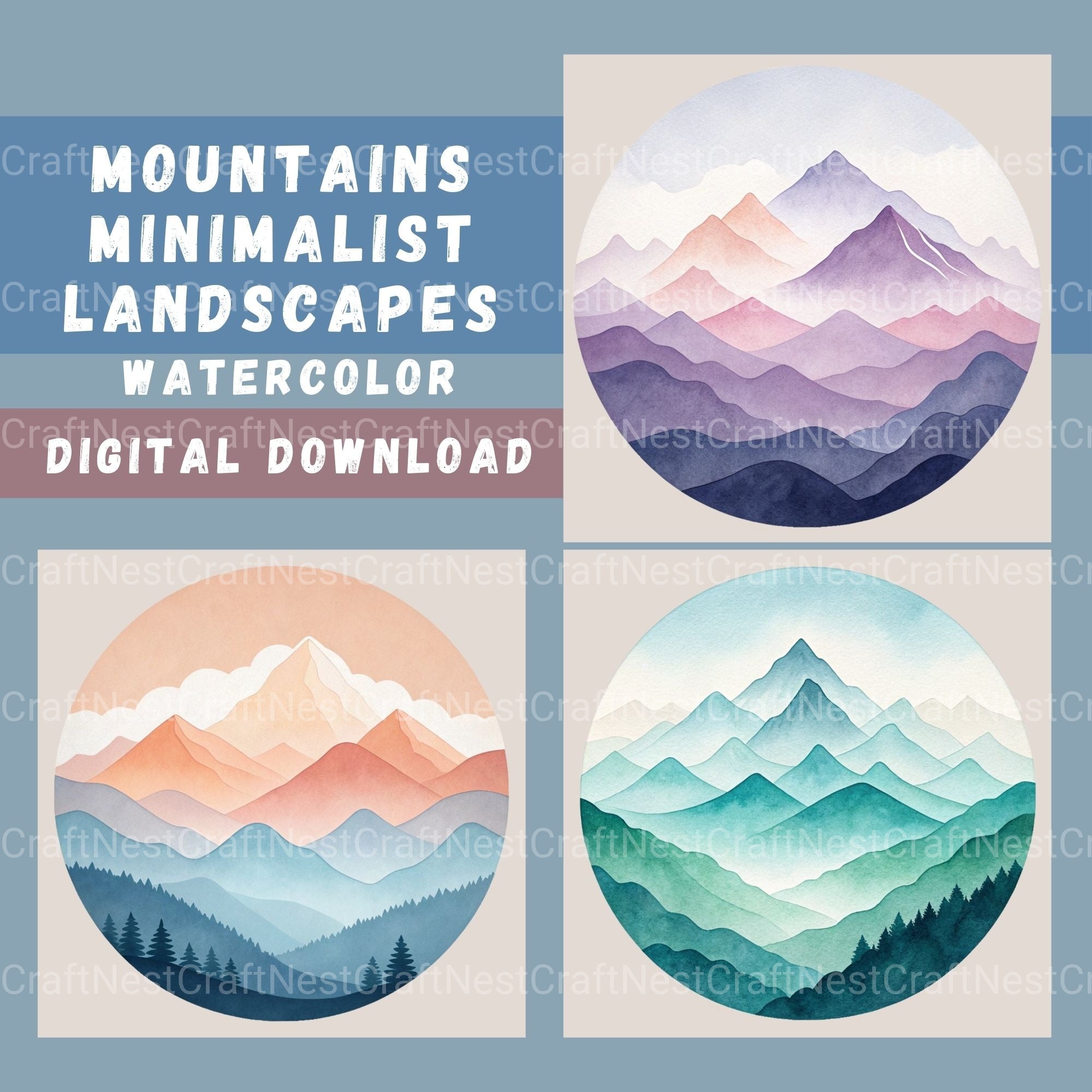 Mountain Landscape Minimalist Clipart Bundle