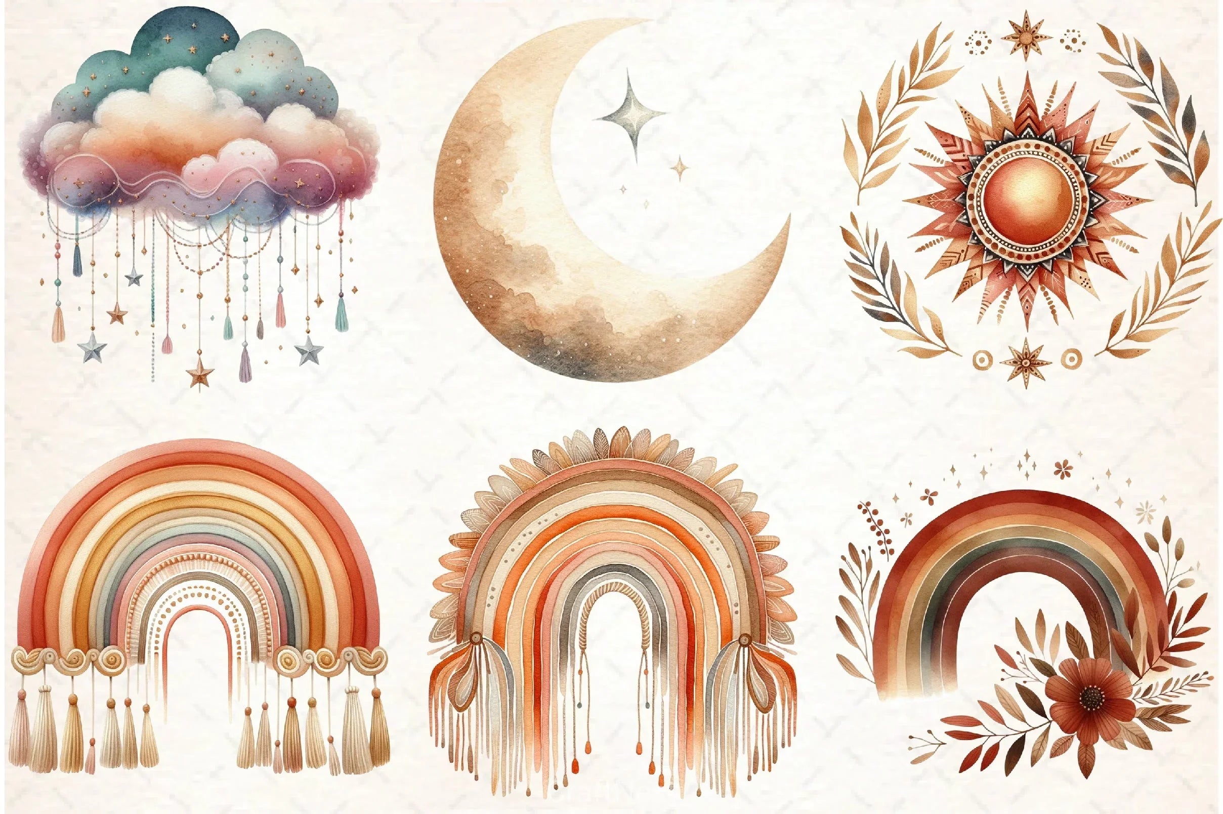 Boho Rainbow Clipart Bundle - CraftNest - Digital Crafting and Art