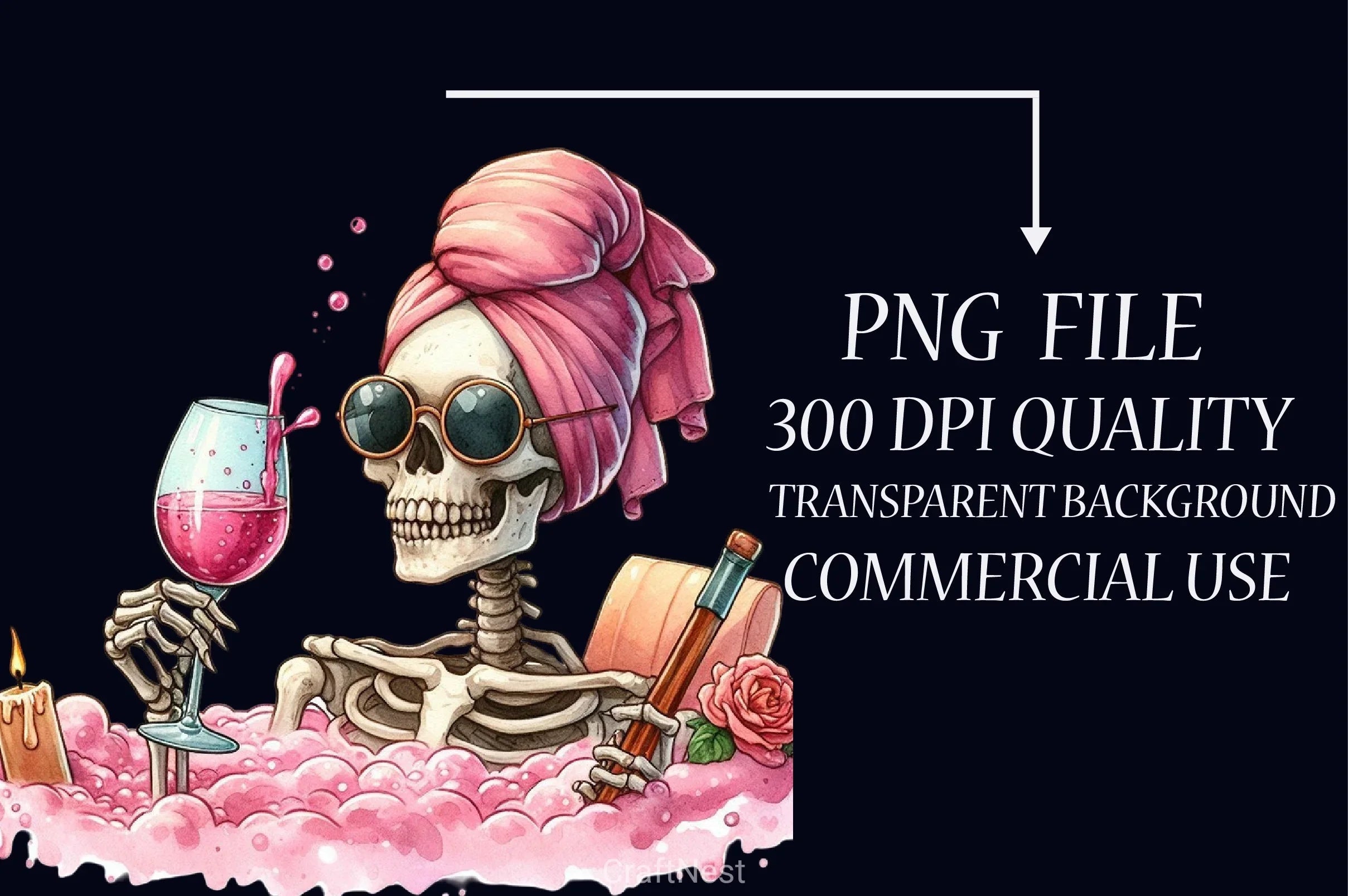 Skeleton Drinking Wine Clipart Bundle - CraftNest - Digital Crafting and Art