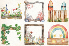 Summer Wood Border Clipart Bundle - CraftNest - Digital Crafting and Art