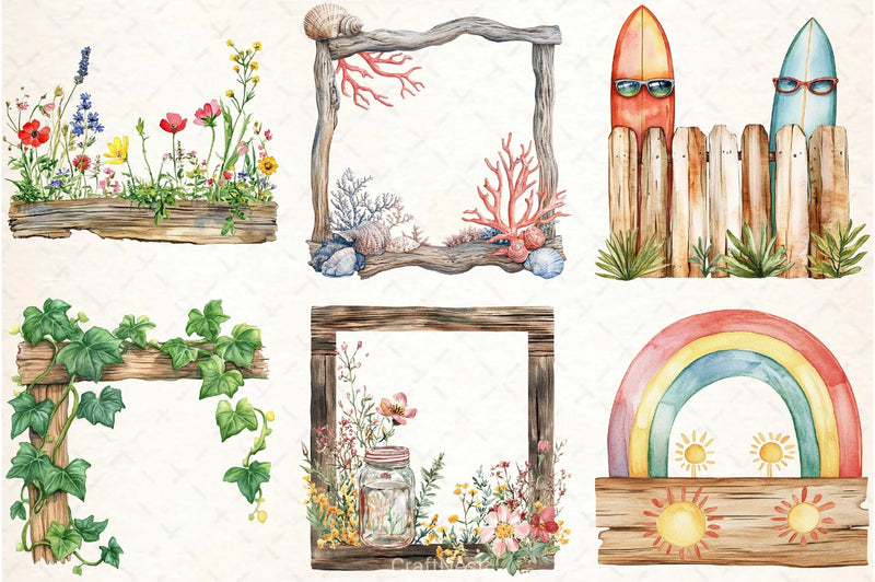 Summer Wood Border Clipart Bundle - CraftNest - Digital Crafting and Art
