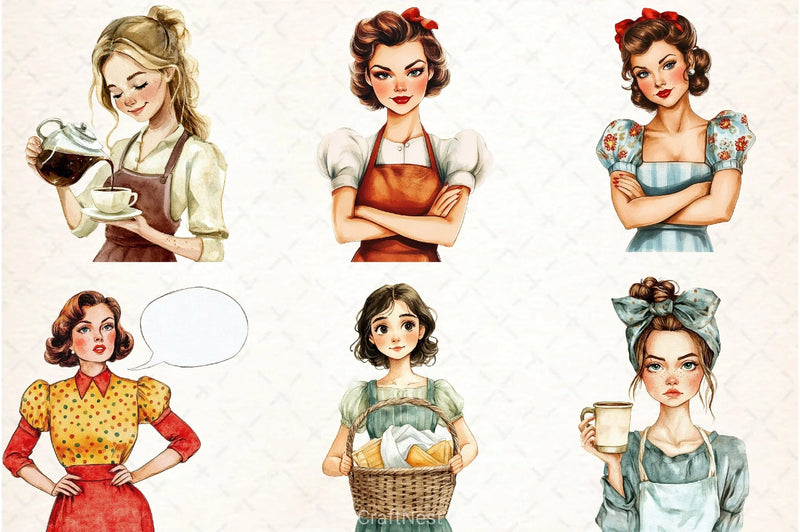 Retro Housewife Clipart Bundle 4 - CraftNest - Digital Crafting and Art