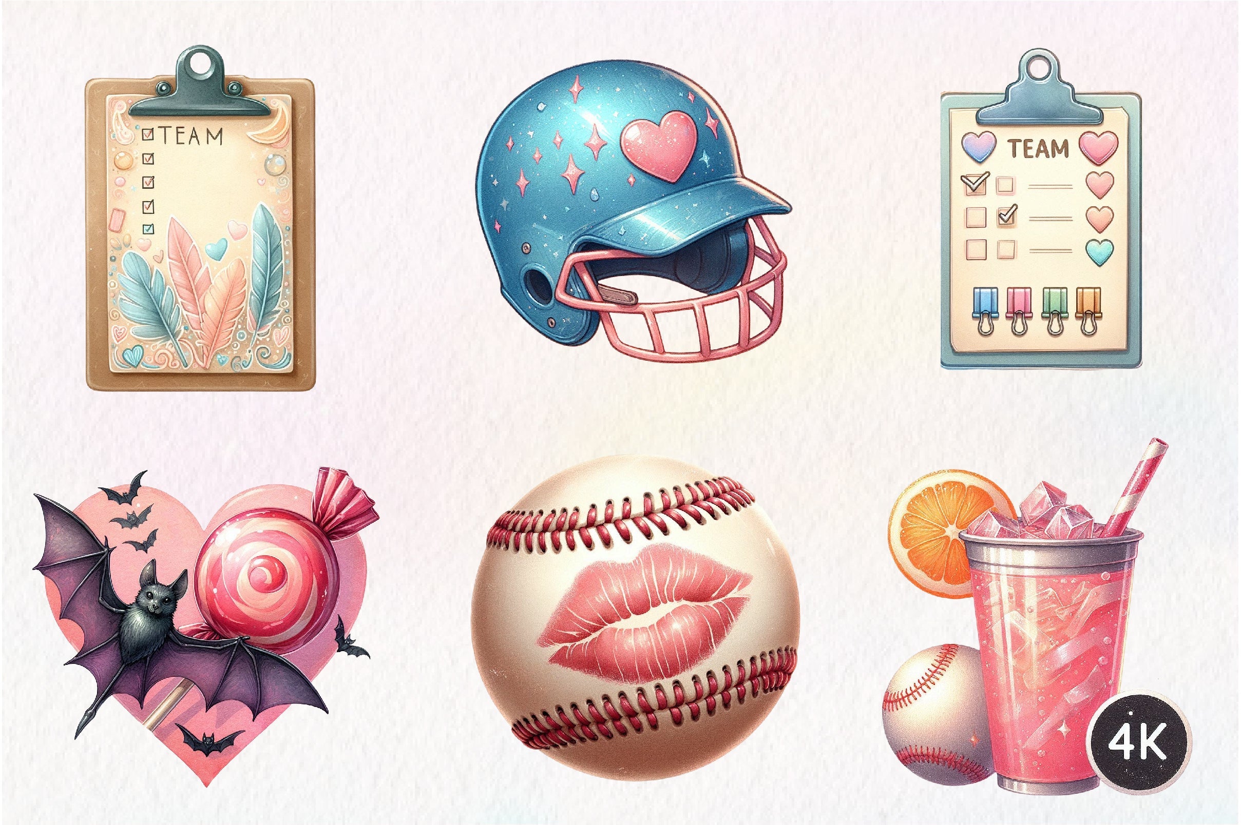 Retro Girly Baseball Clipart Bundle 1