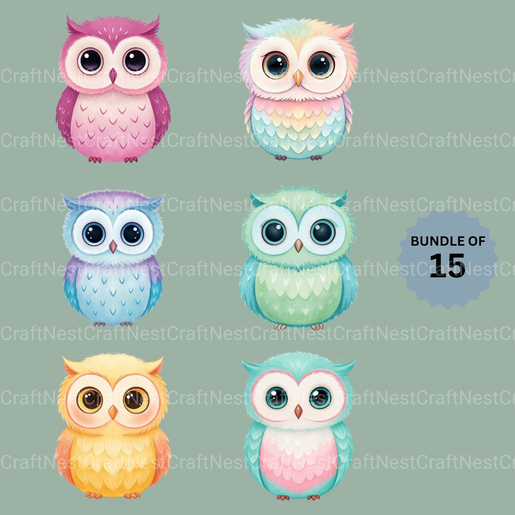 Pastel Owls Clipart Bundle