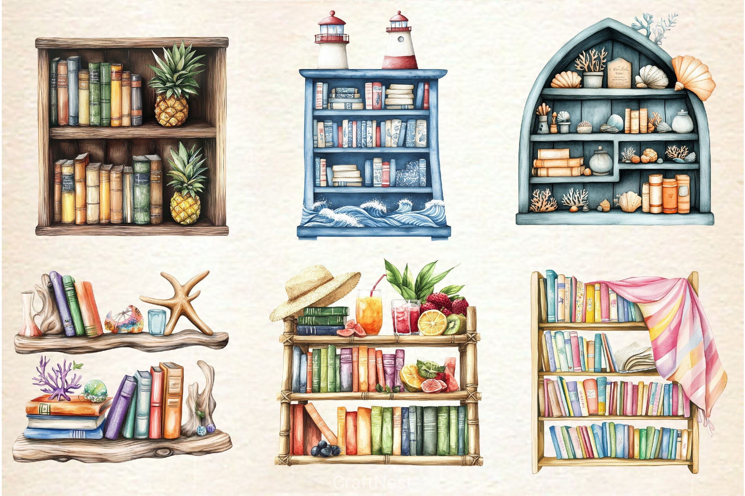 Summer Bookshelf Clipart Bundle 2