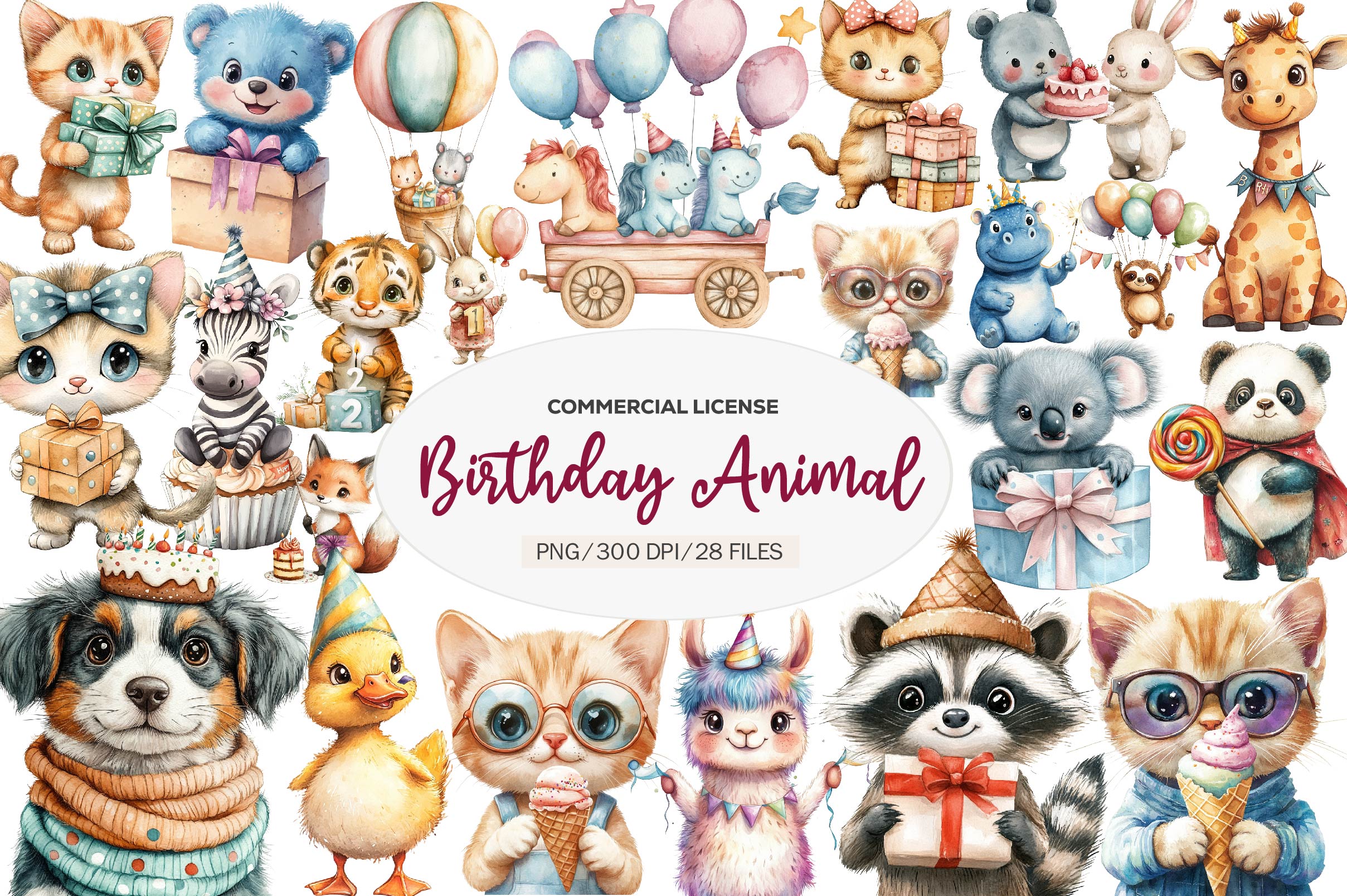 Birthday Baby Animal Party Clipart Bundle