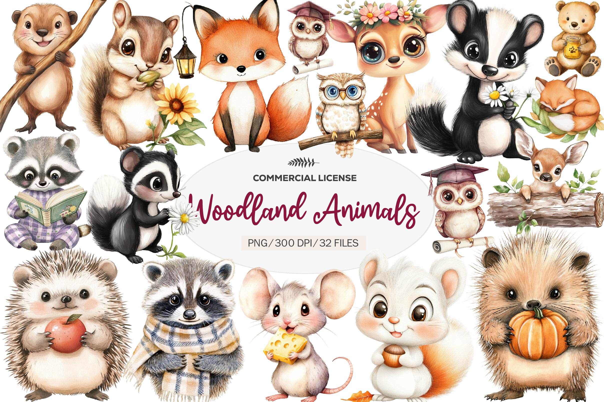 Woodland Animals Cute Baby Animals Clipart Bundle