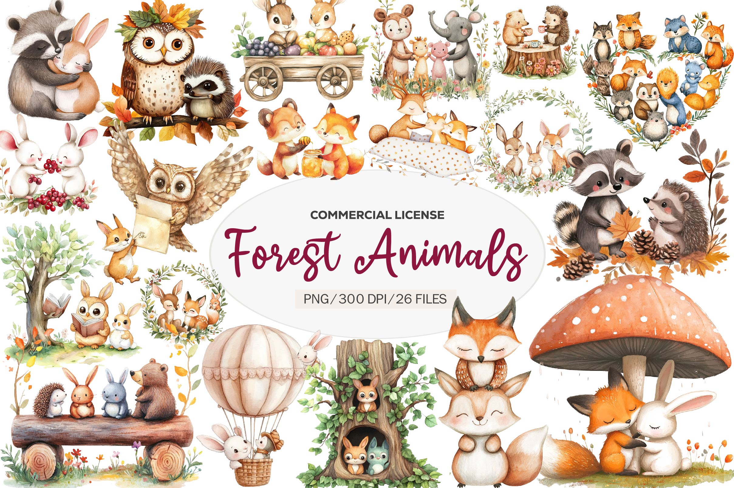Woodland Forest Animals Friends Clipart Bundle