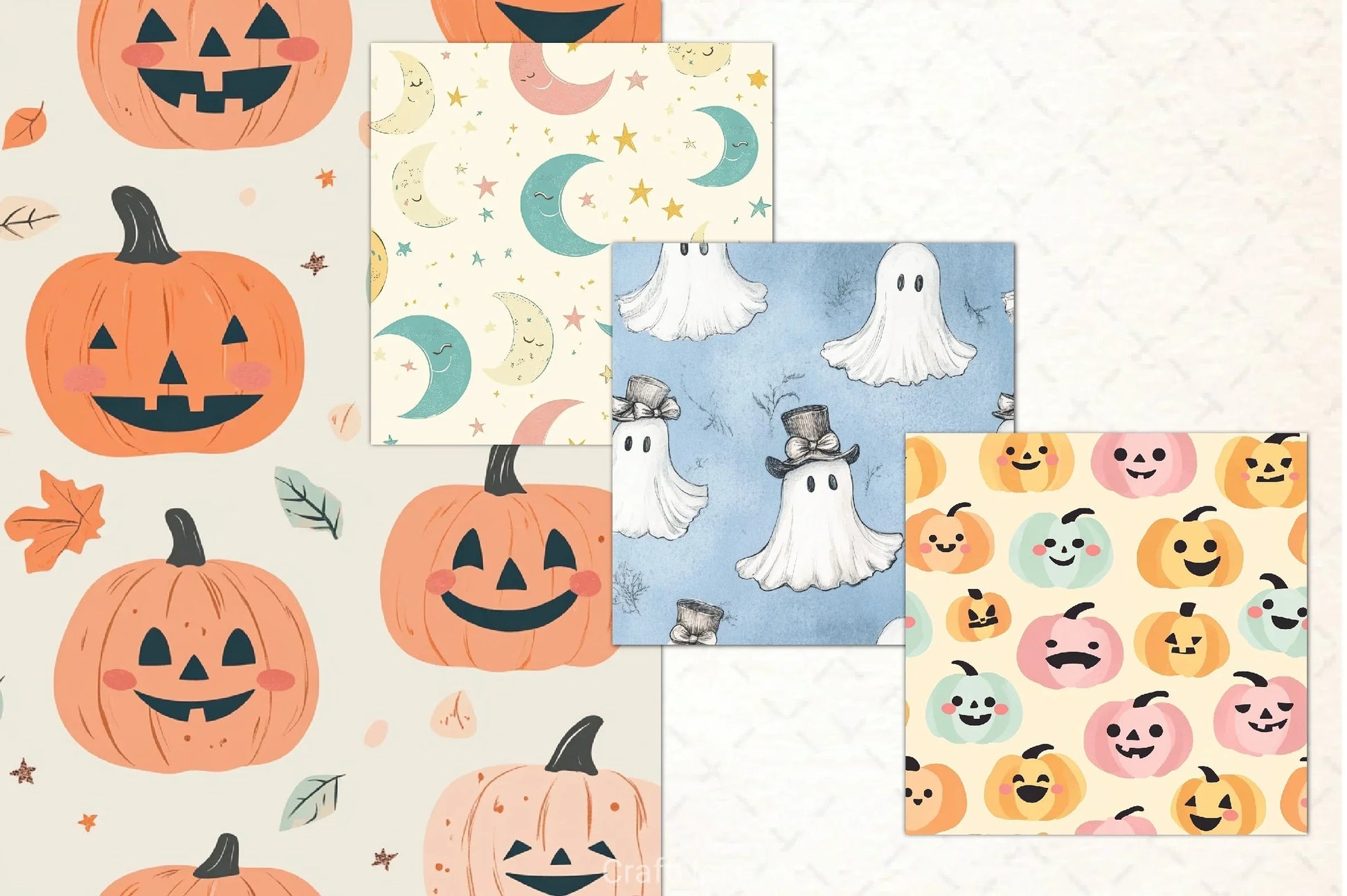 Cute Pastel Halloween Patterns Bundle - CraftNest - Digital Crafting and Art