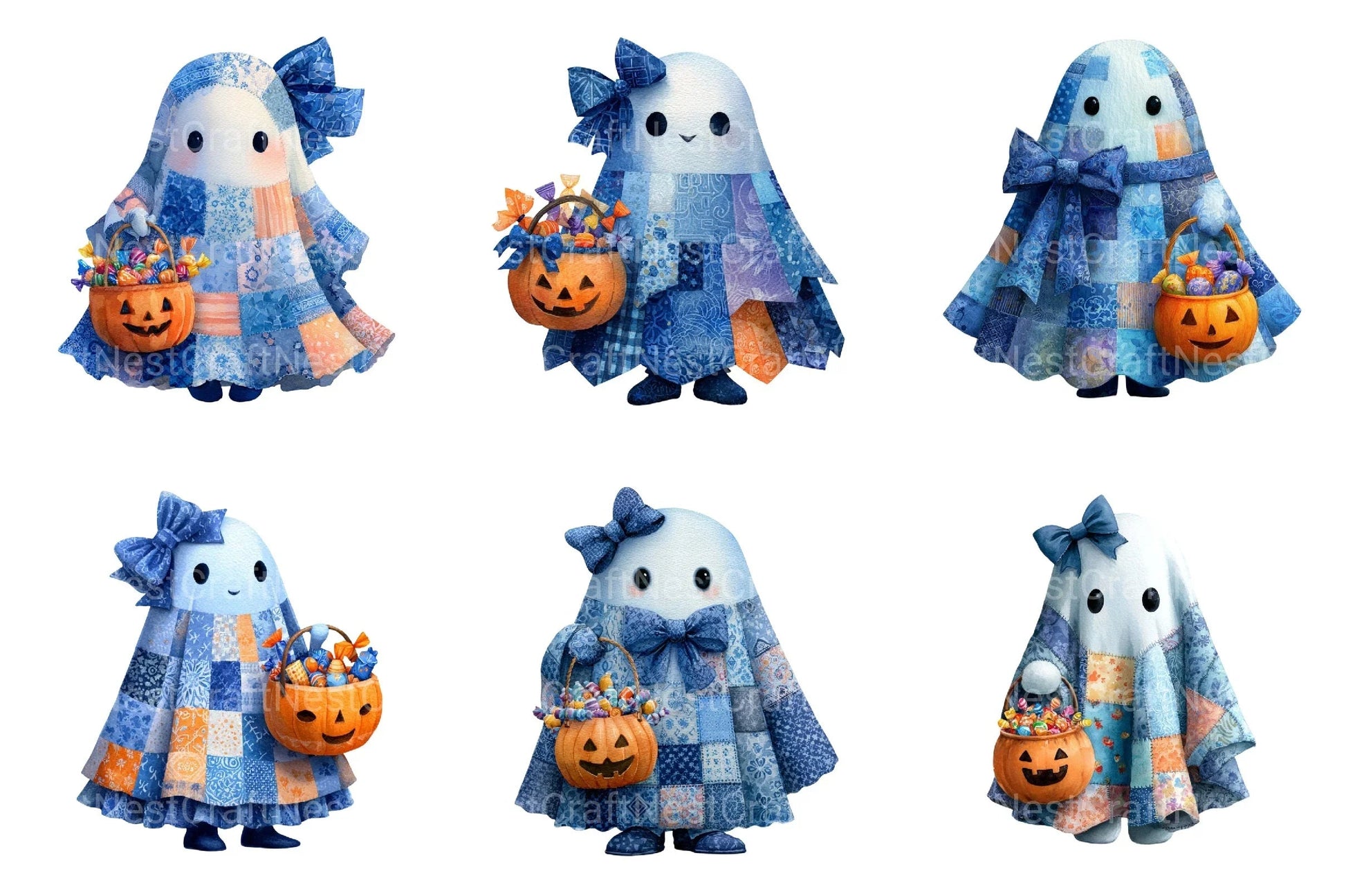 Halloween Blue Denim Ghost Clipart Bundle - CraftNest - Digital Crafting and Art