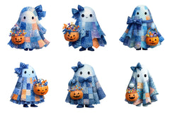 Halloween Blue Denim Ghost Clipart Bundle - CraftNest - Digital Crafting and Art