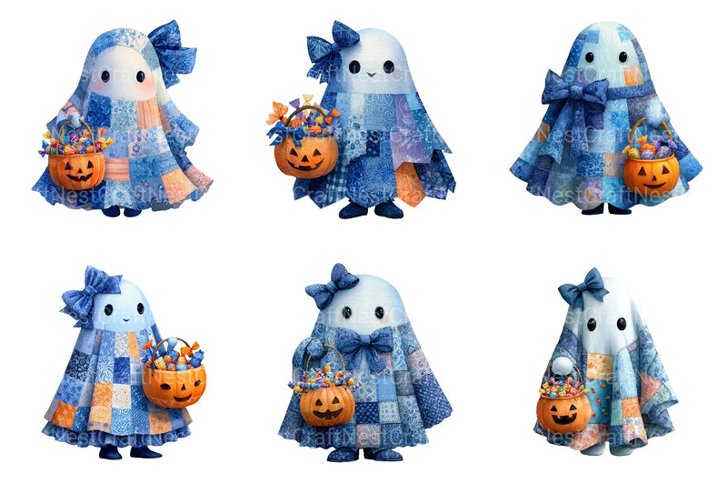 Halloween Blue Denim Ghost Clipart Bundle - CraftNest - Digital Crafting and Art