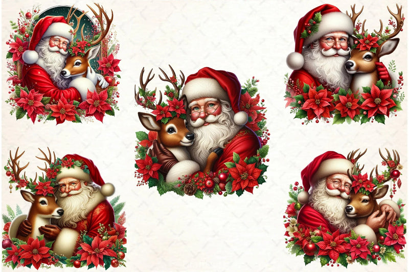 Santa Claus & Reindeer Clipart Bundle - CraftNest - Digital Crafting and Art