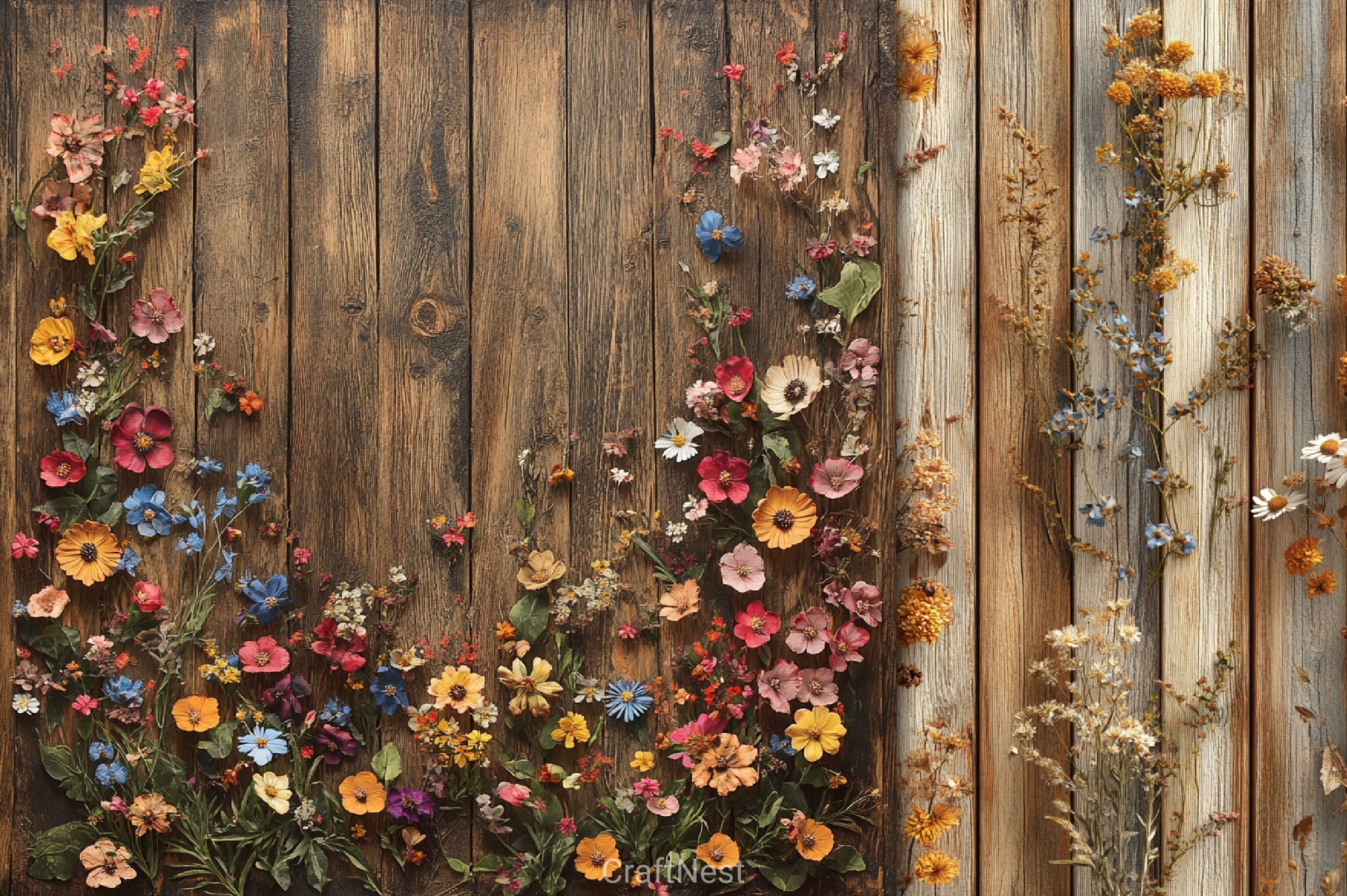 Seamless Rustic Floral Wood Backgrounds