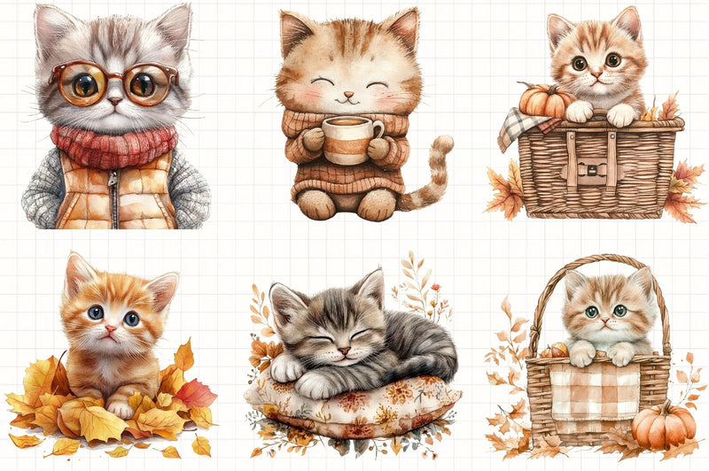 Cute Autumn Kitten Clipart Bundle - CraftNest - Digital Crafting and Art
