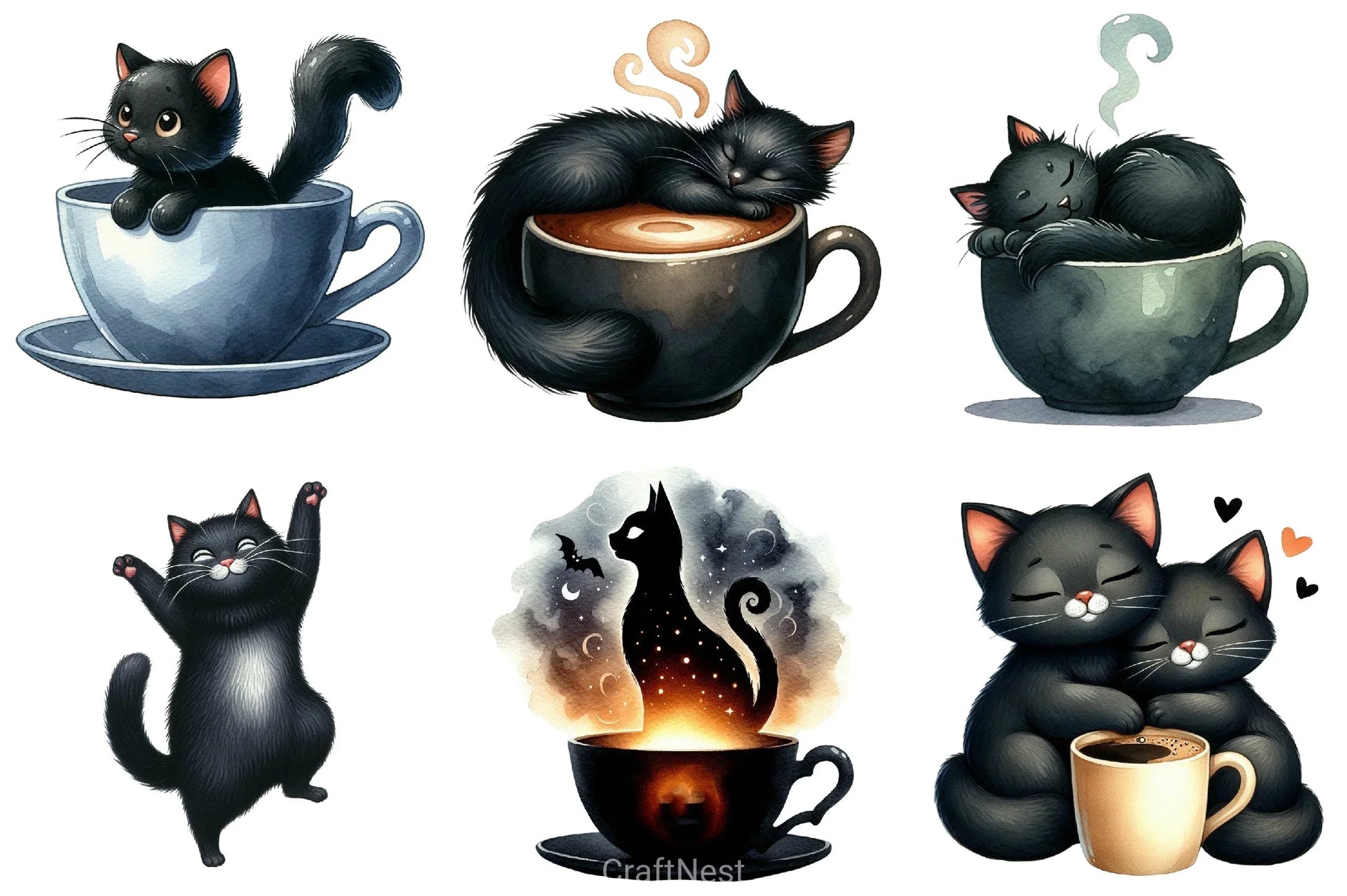 Cat Silhouette Coffee Clipart Bundle - CraftNest - Digital Crafting and Art