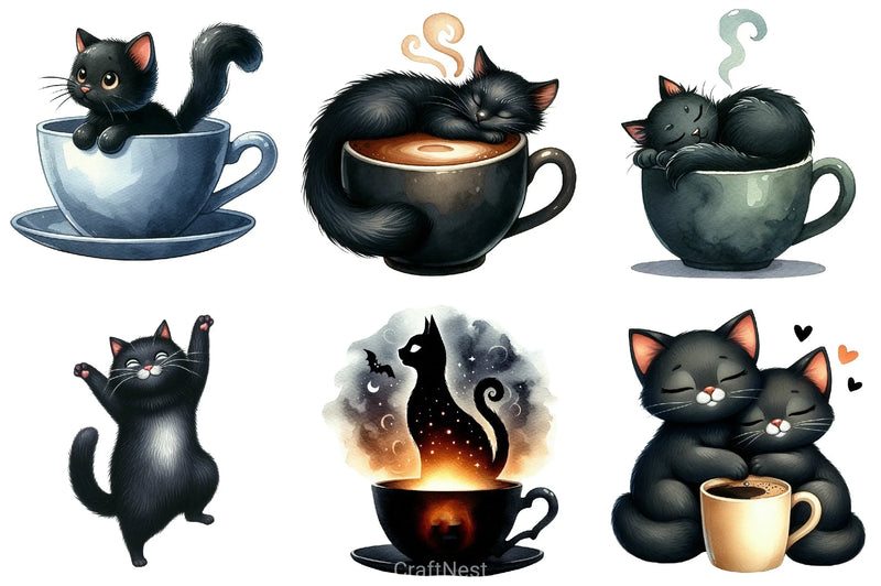 Cat Silhouette Coffee Clipart Bundle - CraftNest - Digital Crafting and Art
