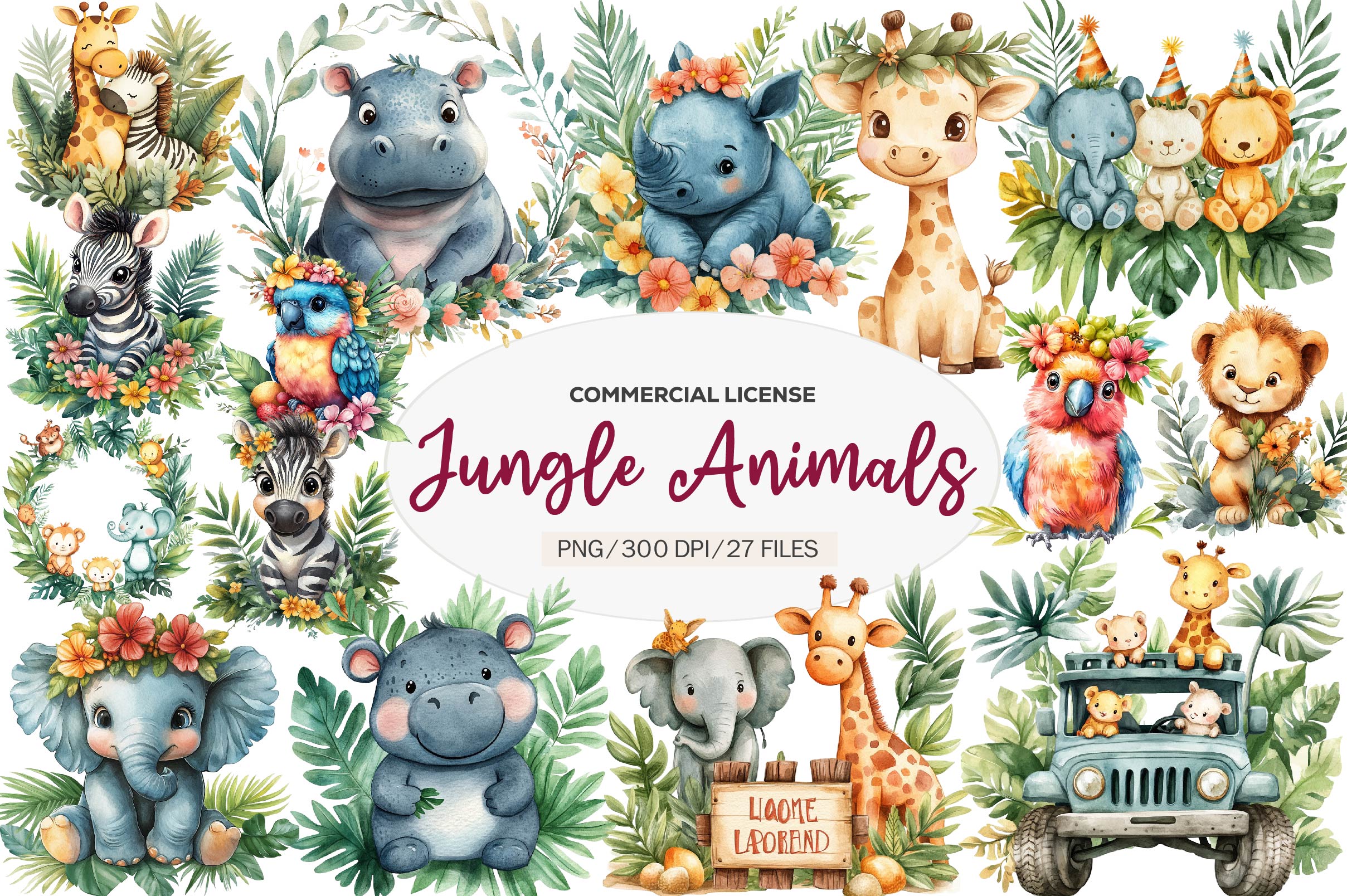 Baby Safari Baby Jungle Animals Clipart Bundle