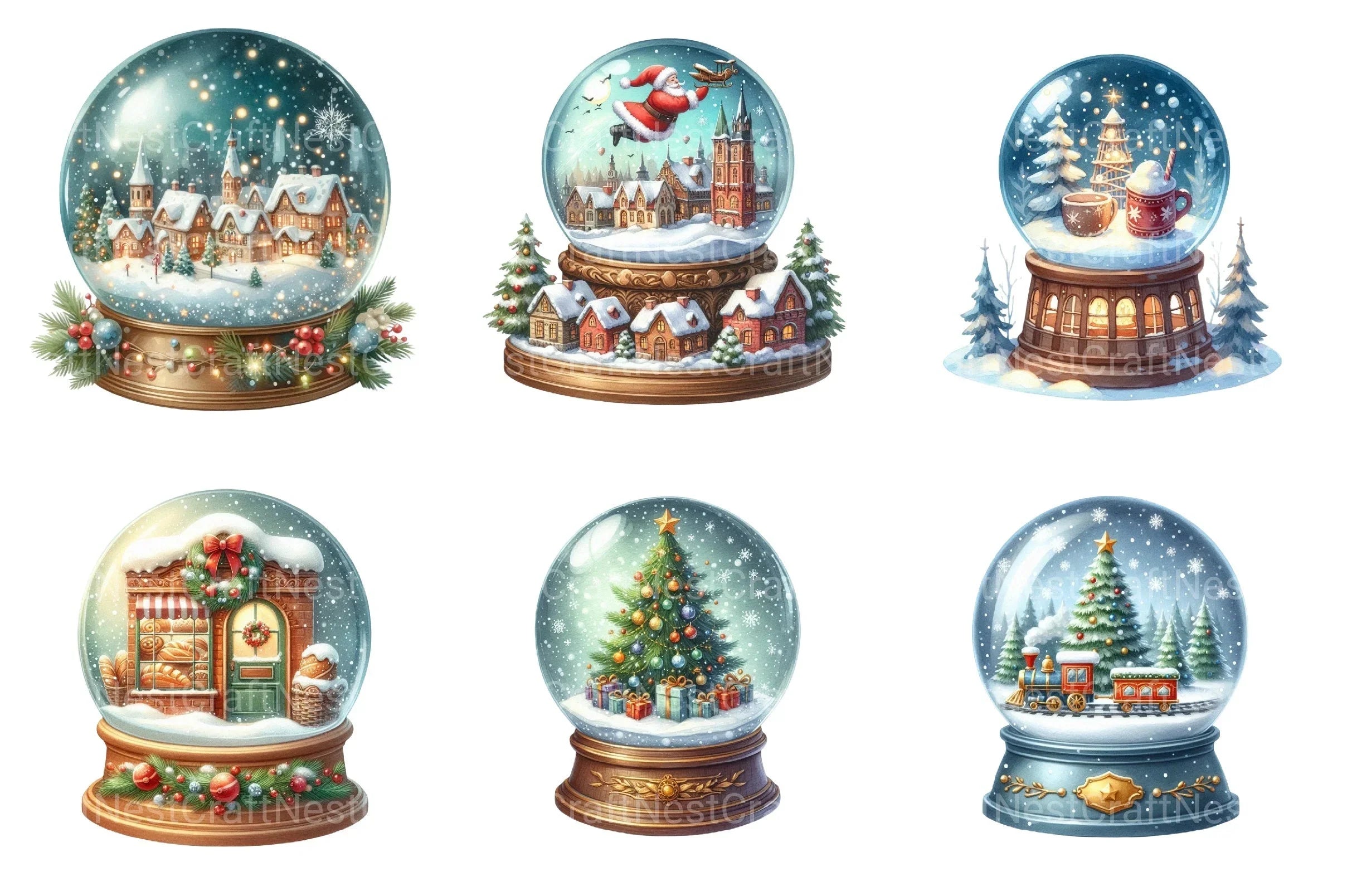 Christmas Snowglobe Village Clipart Bundle - CraftNest - Digital Crafting and Art