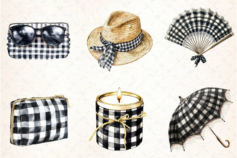 Luxury Black Gingham Clipart Bundle - CraftNest - Digital Crafting and Art
