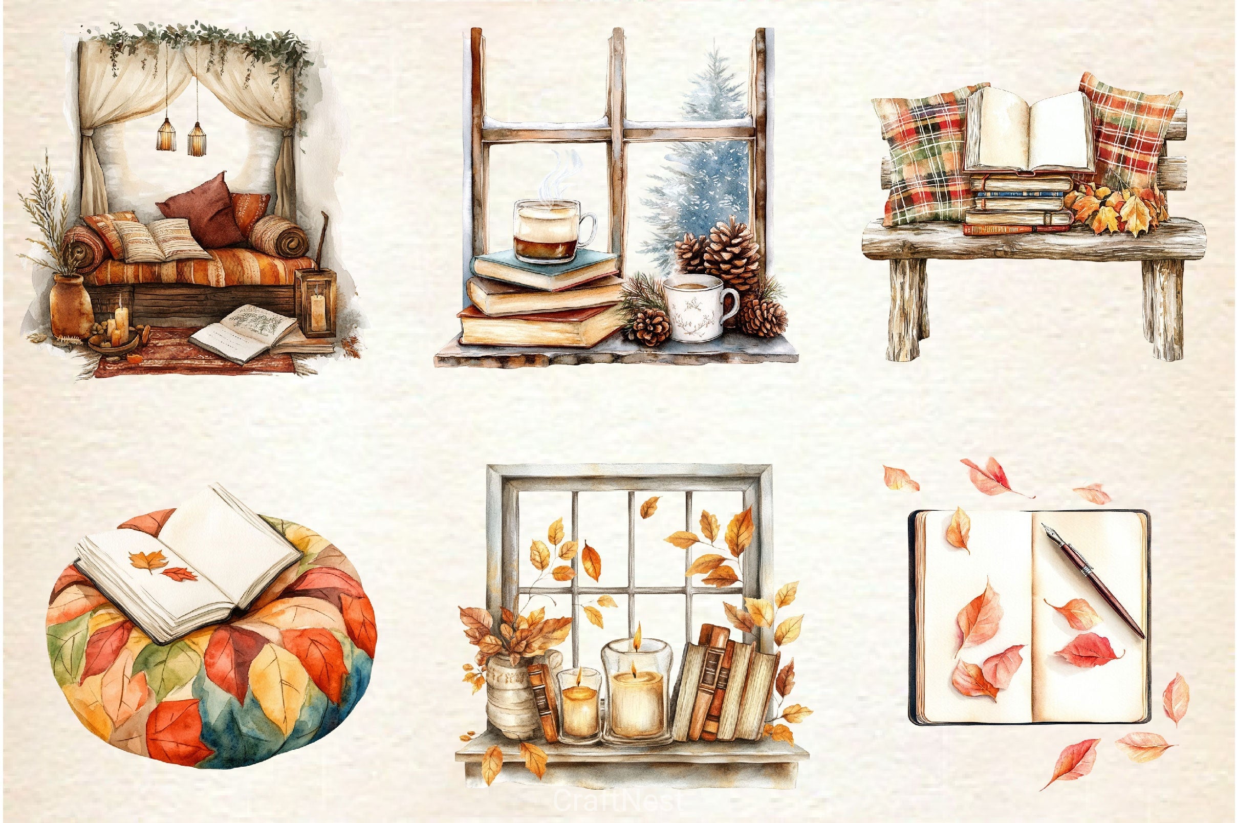 Fall Reading Nook Clipart Bundle 2