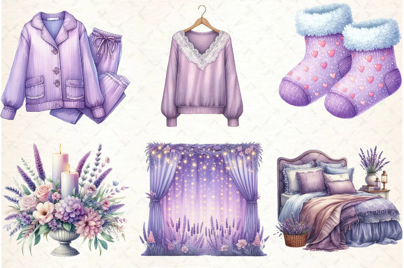 Lavender Pajama Spa Clipart Bundle - CraftNest - Digital Crafting and Art
